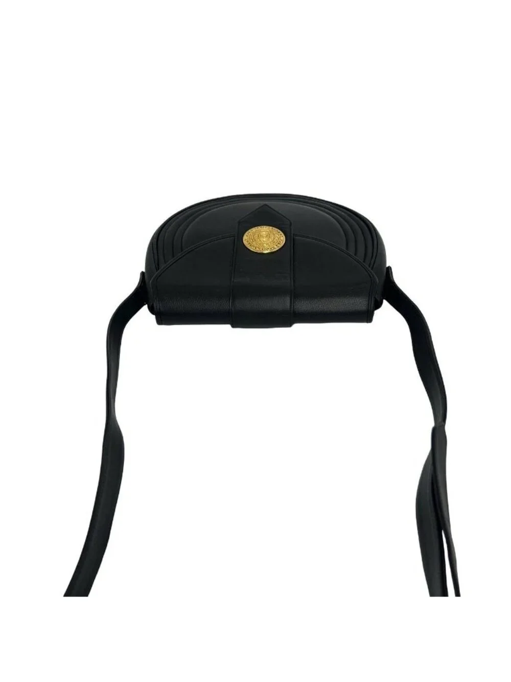 Saint Laurent Yves Vintage Round Logo Leather Shoulder Bag Black